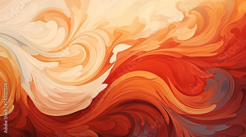 Artistic abstract background with swirling patterns in warm hues of red and orange, ideal for design and creativity.