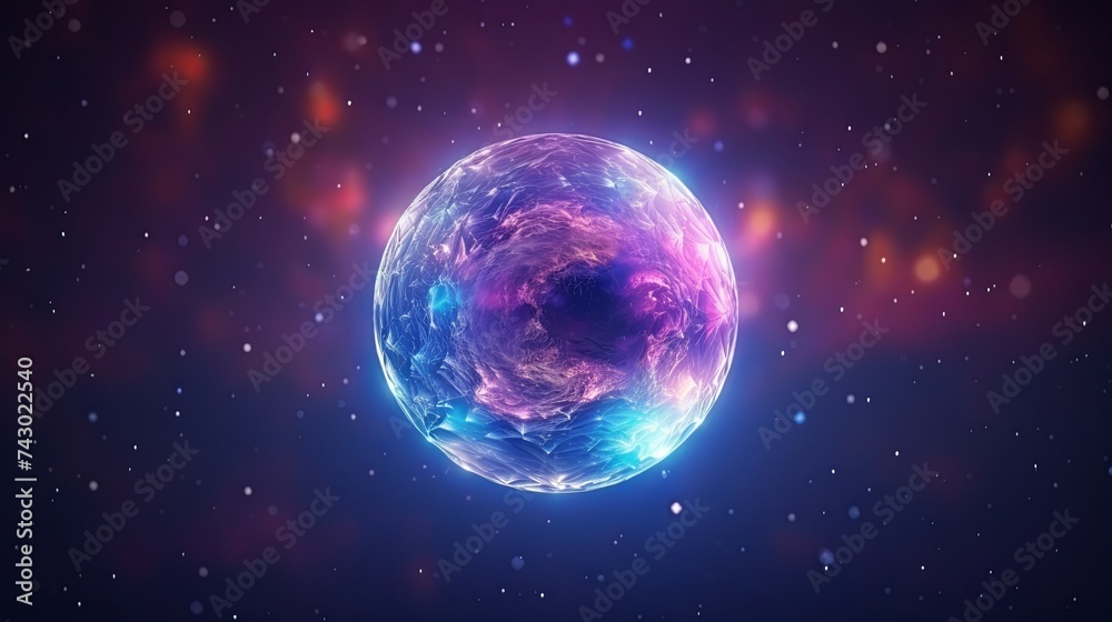 Fototapeta premium planet earth made of crystal, continents on surface, atmosphere, black background, holographic shimmer