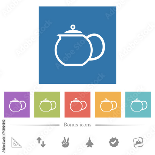 Teapot outline flat white icons in square backgrounds photo
