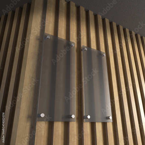 Transparent plate on wall  wood photo