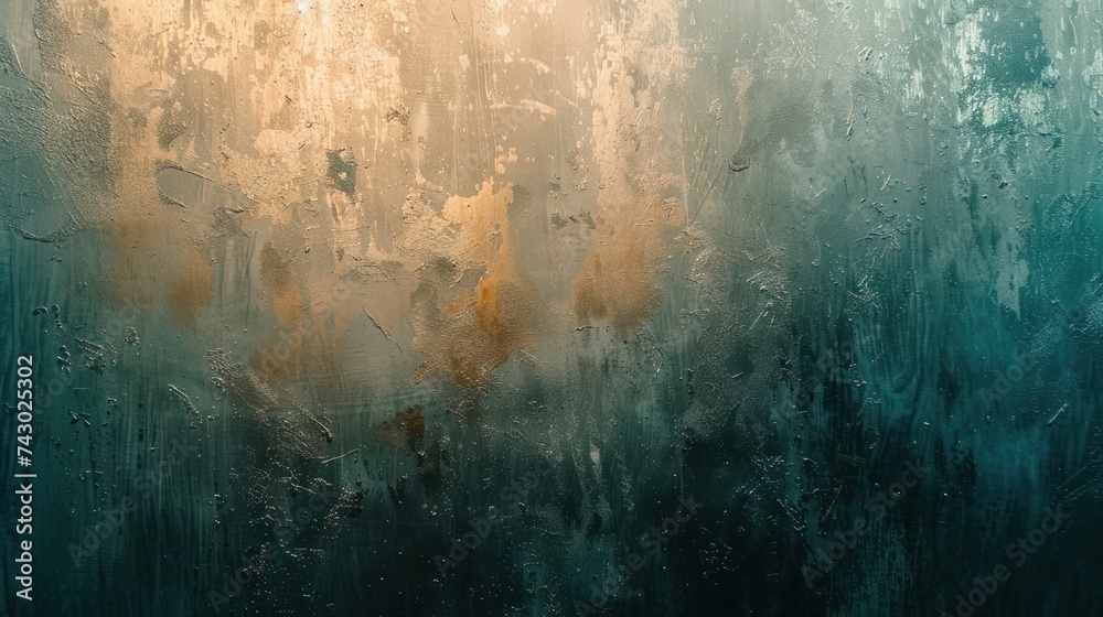 A grungy, abstract background blending warm gold and cool teal tones with a distressed, textured overlay.