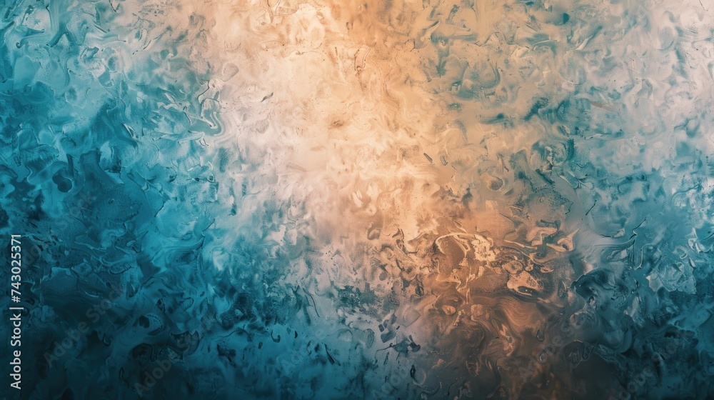 A grungy, abstract background blending warm gold and cool teal tones with a distressed, textured overlay. - obrazy, fototapety, plakaty 