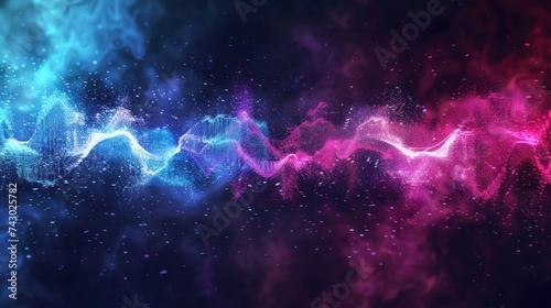 background Dynamic particles sound wave flowing over dark © Rozeena