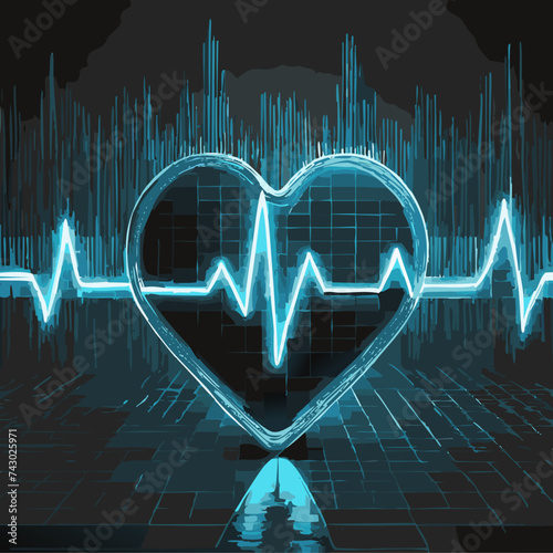Blue heartbeat line seamless looping video on black background