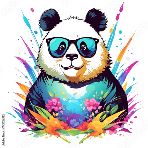 Cute and cheerful panda in cartoon style, t shirt design. isolate on white background. 
