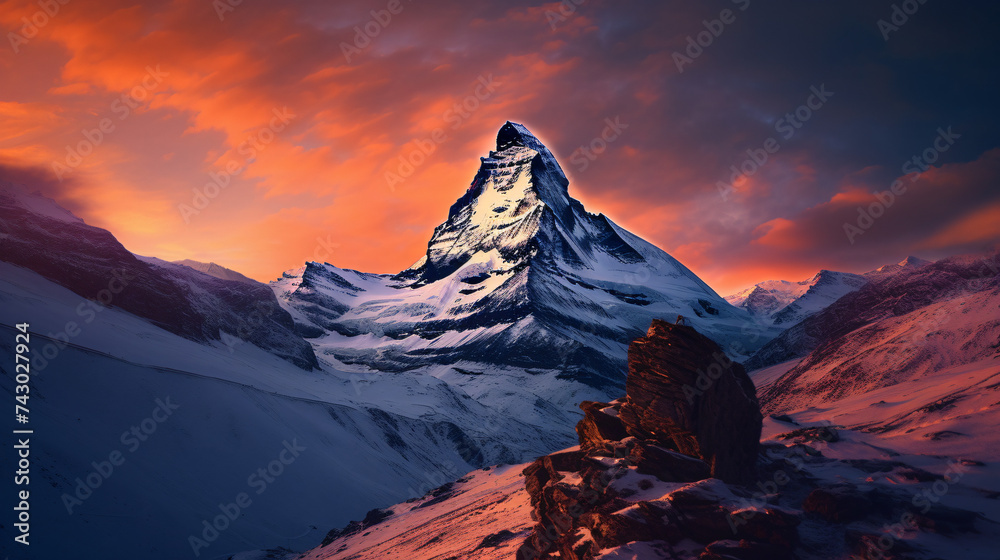 The Matterhorn at sunset color space - obrazy, fototapety, plakaty 