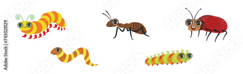 Funny Insect and Crawling Creature with Large Eyes Vector Set