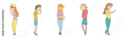 Sick People Character Suffer from Disease Symptoms Vector Set