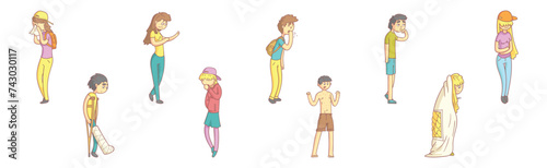 Sick People Character Suffer from Disease Symptoms Vector Set