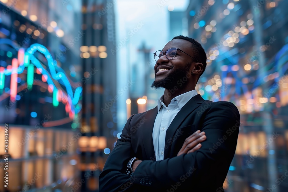 portrait of a confident business man in a busy city