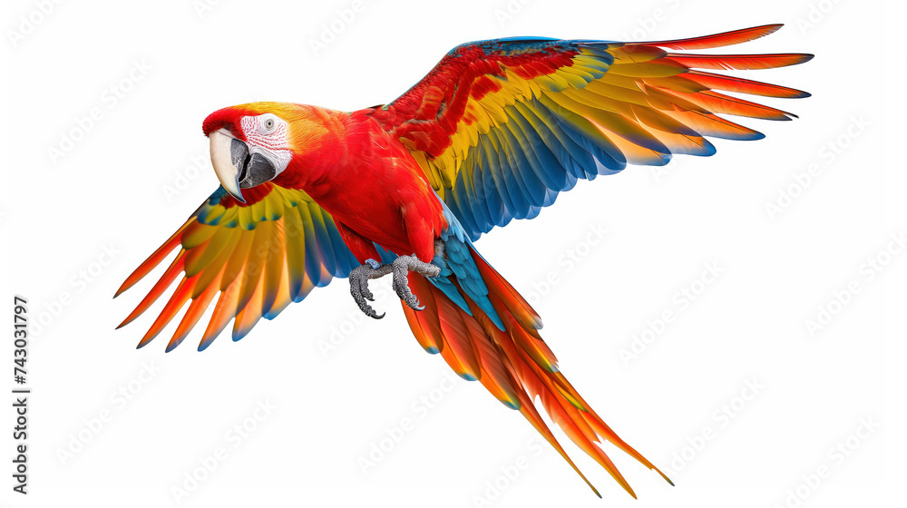 Vibrant Macaw in Mid-Flight