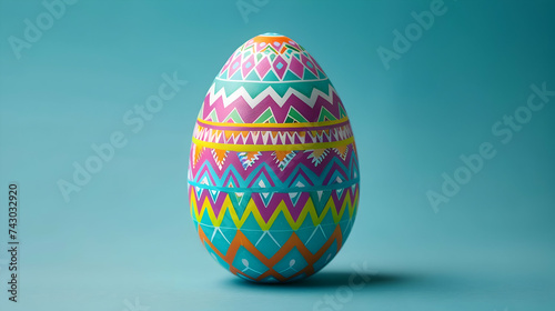 A vividly colored Easter egg boasting geometric patterns, set against a clean background for easy text placement photo