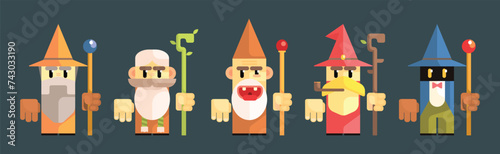 Funny Wizard and Magical Old Warlock Character Vector Set