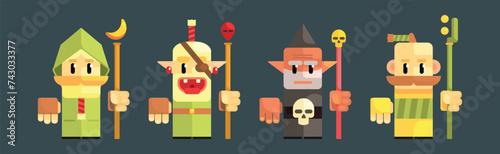 Funny Wizard and Magical Old Warlock Character Vector Set
