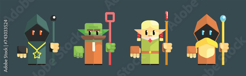 Funny Wizard and Magical Old Warlock Character Vector Set