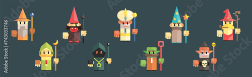 Funny Wizard and Magical Old Warlock Character Vector Set