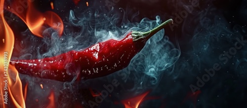 red chili pepper with flames licking around its edges