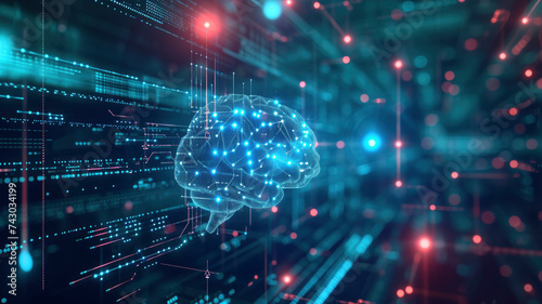 human brain glowing technological background neural network
