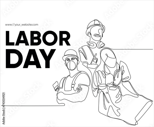 Happy Labour Day simple vector web banner. Set of tools. Lettering Labour Day. Black and white background, banner, poster. Vector illustration