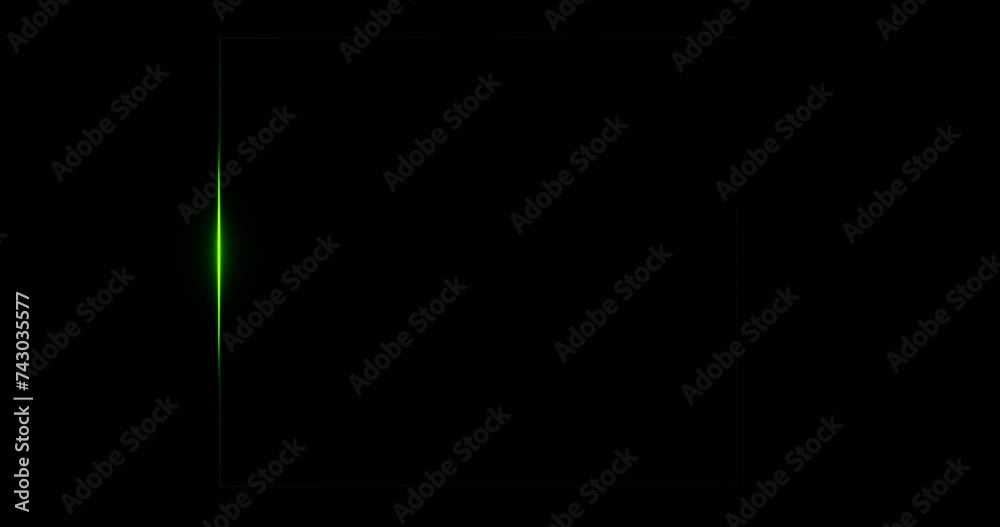 Square frame with glowing green. Neon blank border illuminated by 3d render luminous line moving along perimeter for design of effective electric led shows Square frame with glowing green. Neon blank border illuminated by 3d render luminous line moving along perimeter for design of effective electric led shows