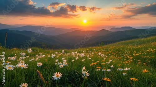 Summer sunset over a mountain meadow