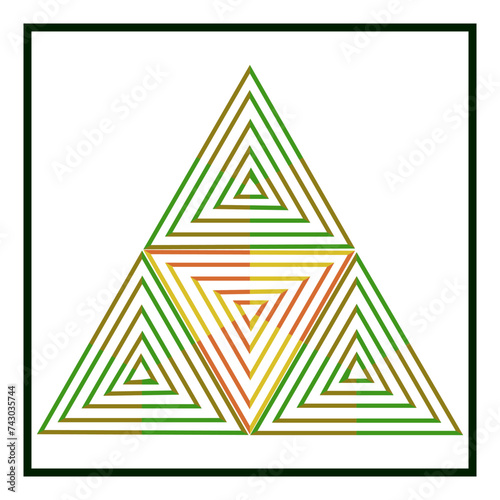 Triangle made of colorful lines on square