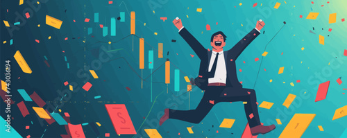 stock trading concept. analyze stock trading index. celebrate trading success. i am selling or buying shares. set flat vector modern illustration