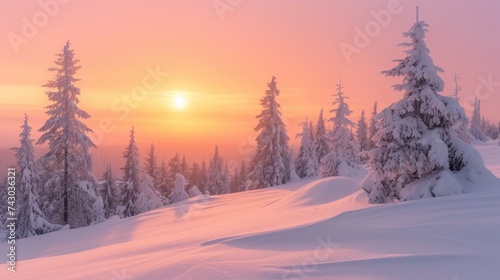 Landscape with snow-covered trees in the morning light © Landscape Planet