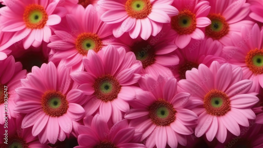 Fototapeta premium Background of colorful pink flowers with empty space for text or greeting card design. Postcard for International Women's Day and Mother's Day.