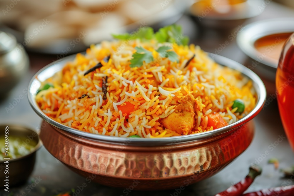 Indian biriyani on restaurant background. Indian biriyani on restaurant background.