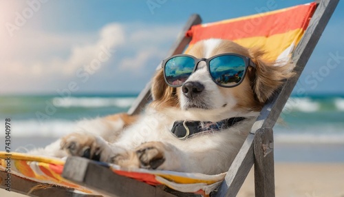 Beachside Snooze: Cool Dog Relaxing on Sunny Vacation (Generative AI)