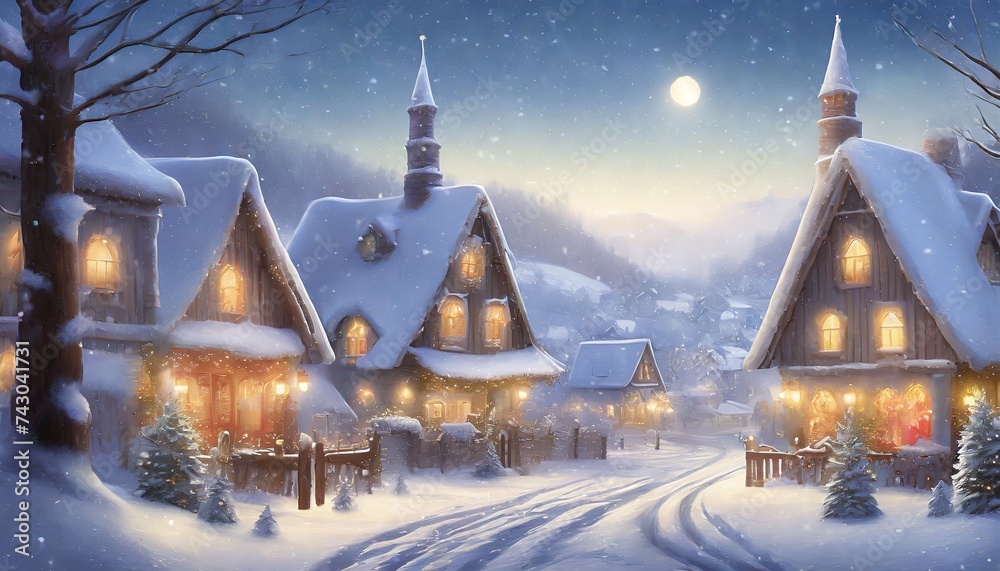 Naklejka premium winter landscape with houses