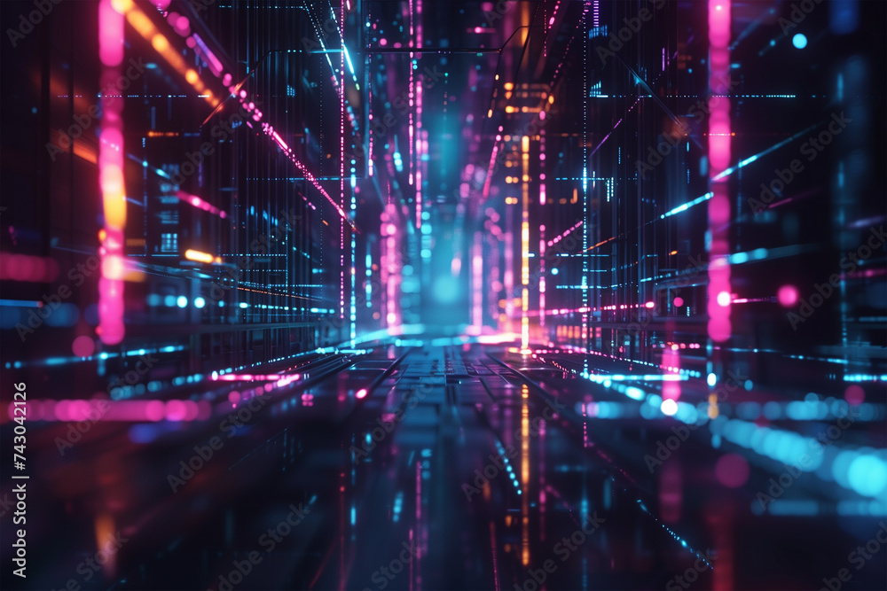Fototapeta premium Information flow in Cyberpunk Style World Abstract Background
