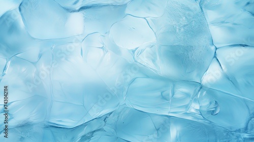 Vivid closeup of blue ice texture, an abstract background conveying coldness, purity and tranquility.
