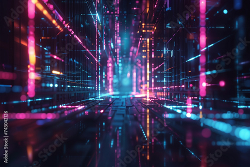 Information flow in Cyberpunk Style World Abstract Background