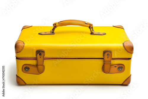 Yellow suitcase on a white background.