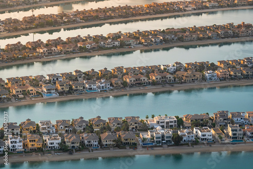 Aerial view of Palm Jumeirah, Dubai, United Arab Emirates.