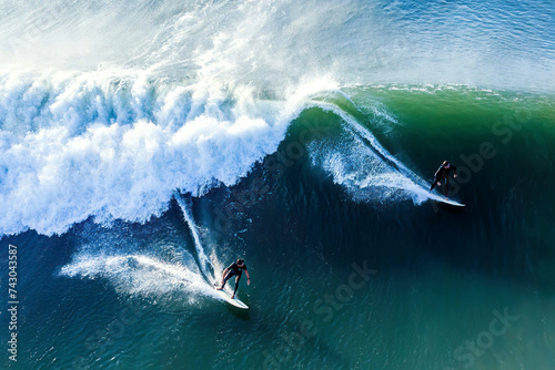 Aerial view of surfing at Ditch Plains Beach, Montauk, New York, United States. photo