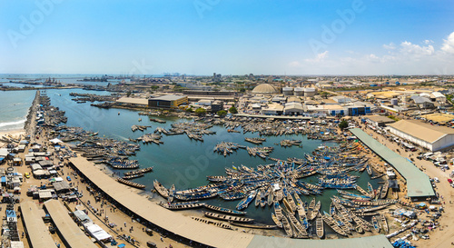 Aerial view of Tema harbour, Accra, Ghana.