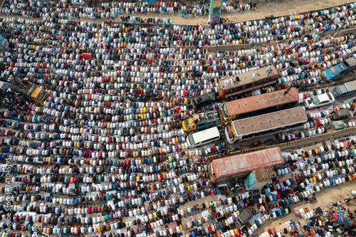 Aerial view of crowded Bishwa Ijtema event in Tongi, Dhaka Division, Bangladesh. photo
