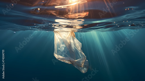 Close-up of plastic bags floating in the ocean