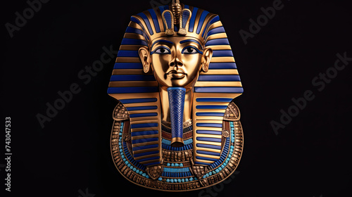 Egyptian pharaoh funerary mask on black background
