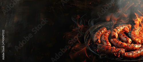 Sausages sizzling on hot barbecue. with copy space image. Place for adding text or design