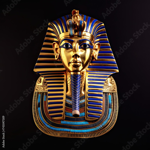 Egyptian pharaoh funerary mask on black background