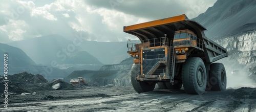 Heavy mining truck driving ...