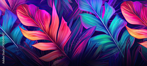 Exotic Leaves with a Neon Glow Tropical Summer Background