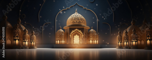 Luxury 3d lantern islamic festival background for ramadan kareem, eid al fitr, islamic holy month photo