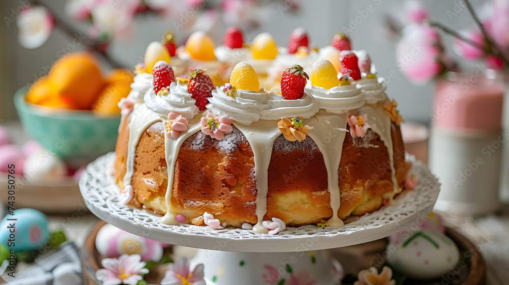Traditional Easter cake tres leches cake with three types of milk