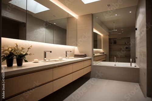 Floating Vanity Bathroom Designs: Minimalist Approach with Arch Ceiling Design