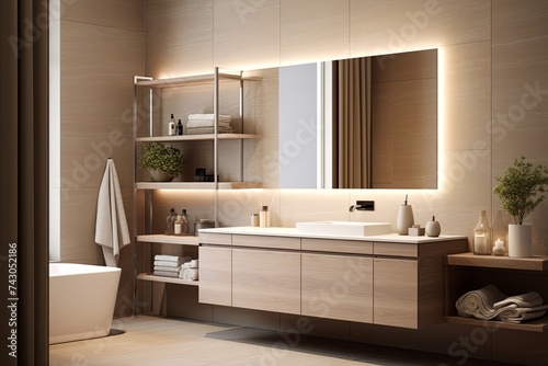 Earth-Toned Floating Vanity Bathroom Designs for a Roomy Apartment